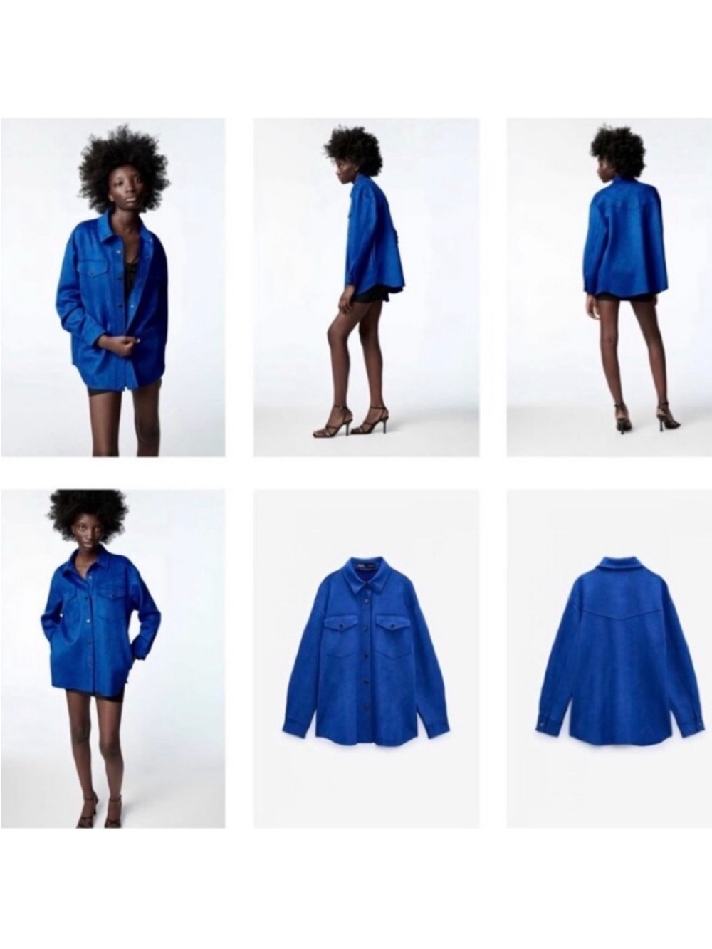 Zara Faux Suede Cobalt Royal Blue Snap Oversized StretchJacket Shacket XS